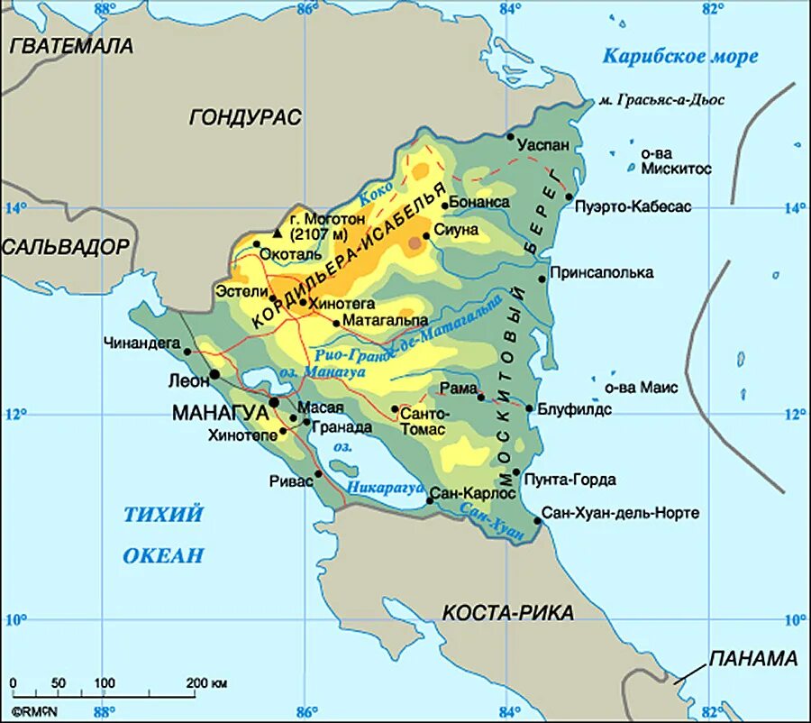 Покажи на карте где находится никарагуа