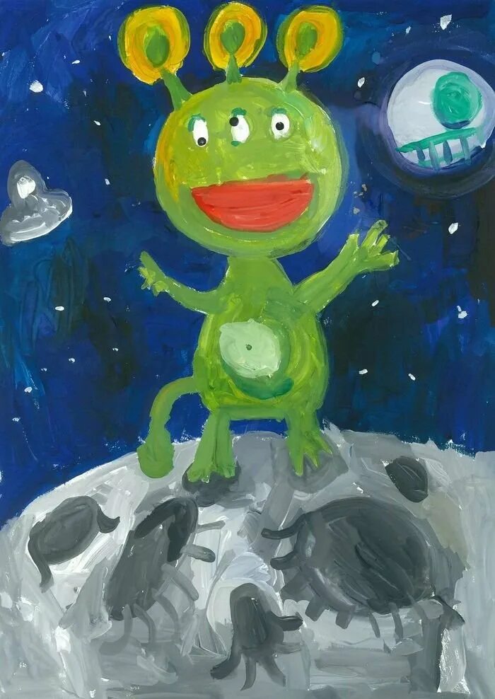 Окружающий мир 1 класс видеоуроки инопланетянин. Детские рисунки. Рисунок на тему космос. Весёлые инопланетяне рисование. Детский рисунок на тему космос.