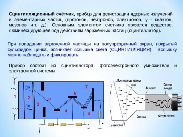 Прибор для регистрации элементарных частиц действие. Сцинтилляционный счетчик принцип действия. схема устройства сцинтилляционного счетчика. сцинтилляционный счетчик схема 9 класс. прибор для регистрации ядерных излучений.