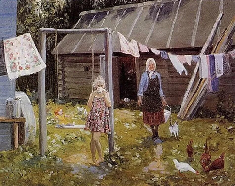 Сценка утро в деревне. Левченков александр михайлович &quot;лето в деревне&quot;. художник левченков александр михайлович.картины. александр левченков. художник александр левченков картины.