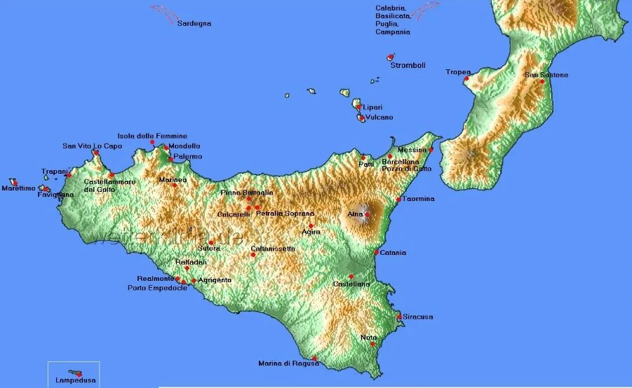 Остров Сицилия на карте. Этна на карте Сицилии. Страна Сицилия на карте.