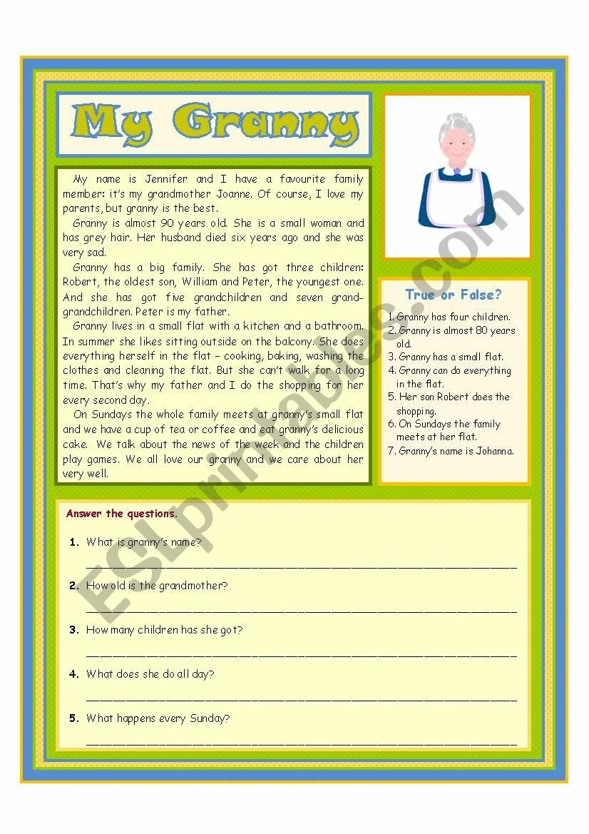 Текст my grandmother. Worksheets about granny. Слова ГРЕННИ на английском. Grandma текст. My granny can