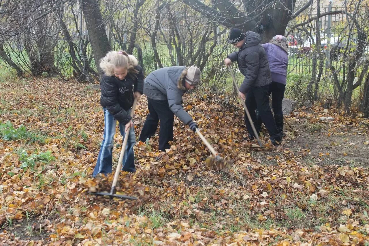 Уборка листвы. Уборка листвы весной. Уборка территории. Осенний субботник.