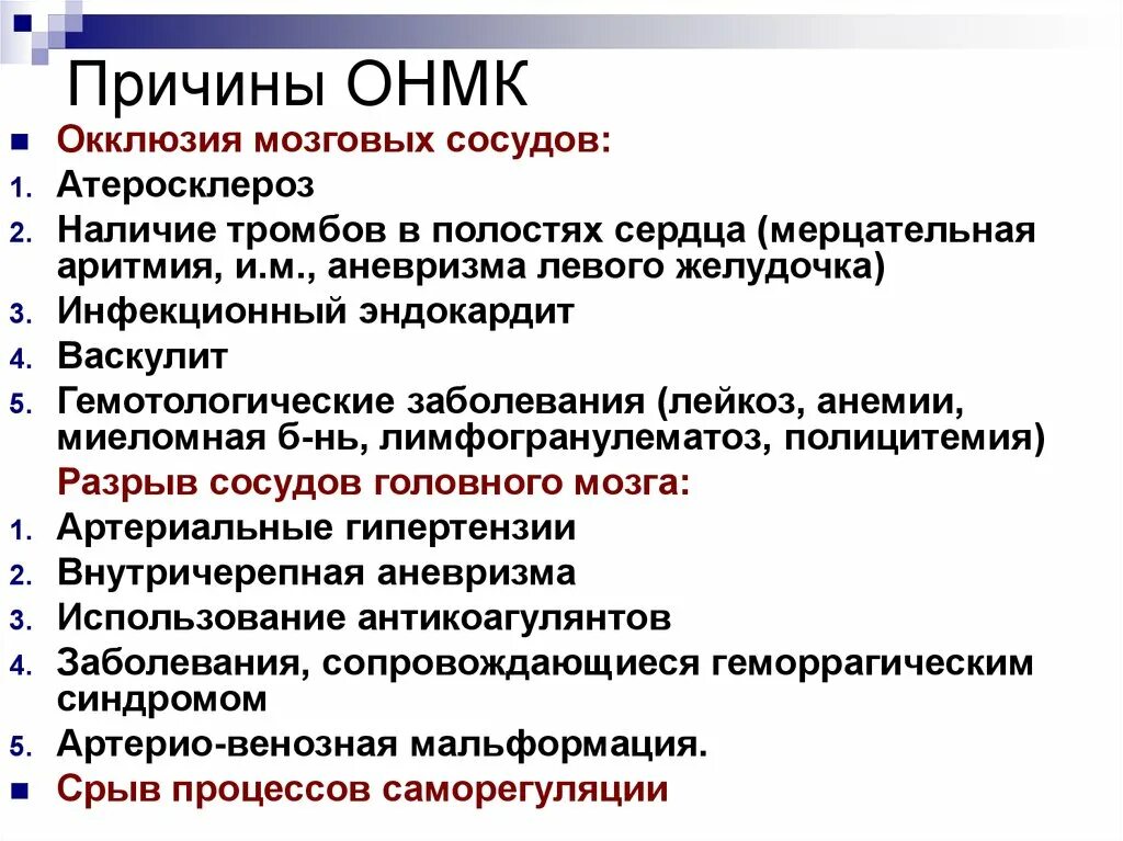 Причина острых мозговых нарушений