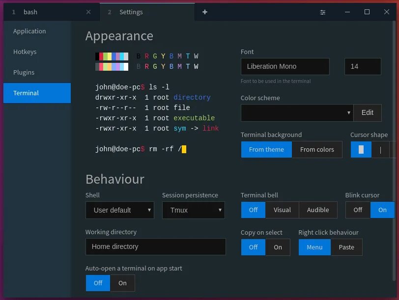 Tabby terminal. Настроить цвета терминала tmux пример. github terminal. git terminal hotkeys.