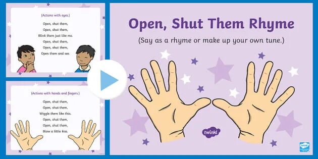 Open shut. Open shut them. open shut them song for kids. open shut them  super simple songs. open shut them worksheet.