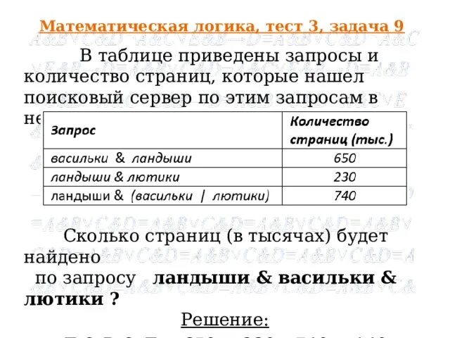 Запросы для поисковых систем с использованием логических выражений. Ниже приведены запросы и количество страниц. Ниже приведены запросы и количество ст. В таблице приведены запросы и количество страниц васильки и Ландыши.