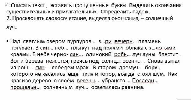 Вставить пропущенные окончания. Окончания существительных и прилагательных пропущенные буквы. Списать текст вставить окончания прилагательных. Тексты на окончание прилагательных.