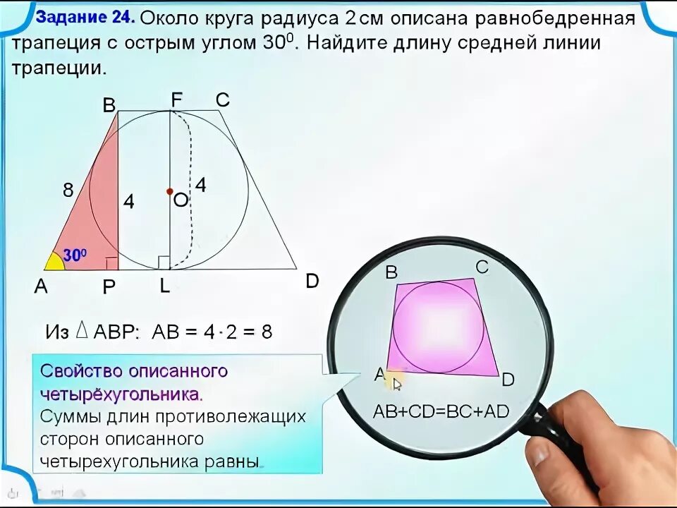 Средняя линия трапеции через окружность. Окружность описанная вокруг трапеции. Трапеция описанная около окружности. Описанная окружность равнобокой трапеции. Круг описанный около трапеции.