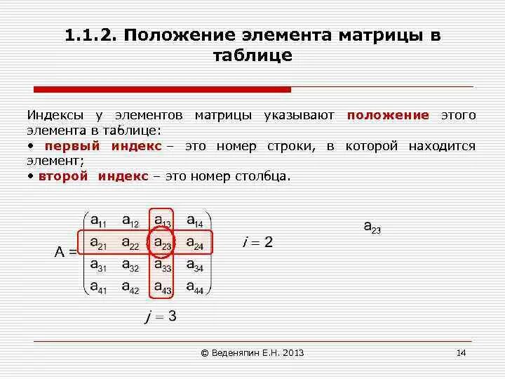 Индекс элемента матрицы