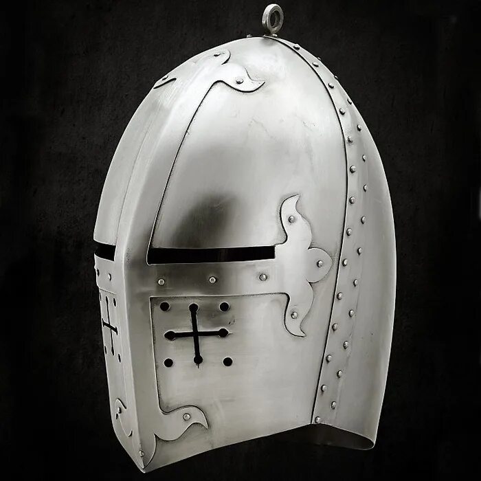 шлем средневековья крестоносца с забралом. шлем топхельм тевтонского ордена. голова рыцаря. рыцарский шлем с забралом. рыцарские шлемы маски для распечатывания.