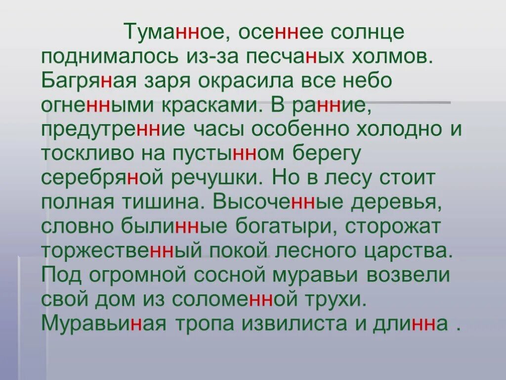 Туманное осеннее солнце поднималось из-за песчаных холмов. Сочинение с прилагательными н и НН. Прилагательные на тему осень. Сочинение с н и НН. Осенние слова прилагательные