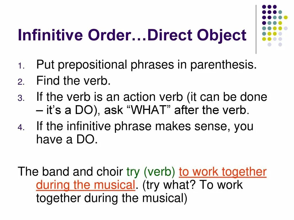 Direct order. Object Infinitive. Infinitive as an object. Verb object to Infinitive. Parenthesis Infinitive.