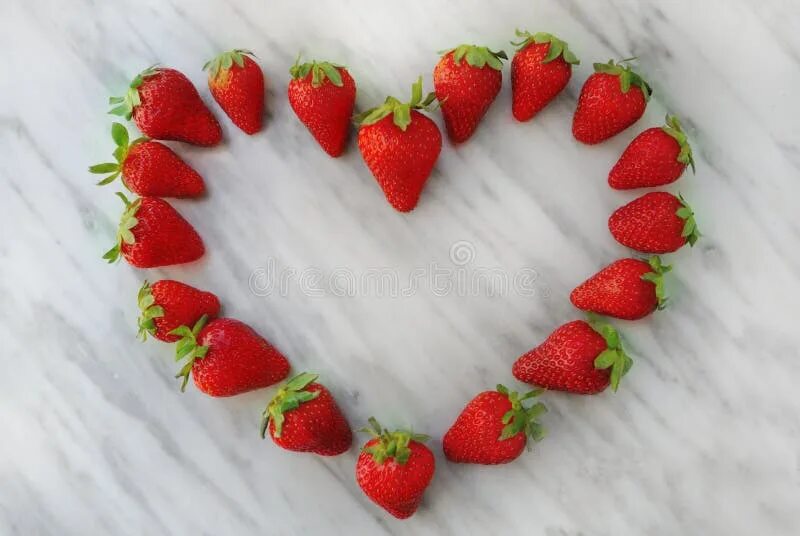 Strawberry Heart. Fresh Strawberries in Plate on White Wooden Table Stock Photo 