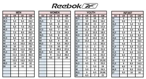 Кроссовки reebok размеры