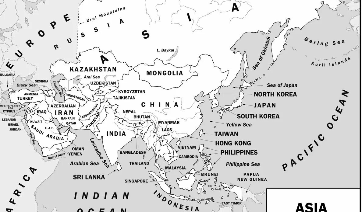 Карта Азии. Карта Азии со странами и столицами. Middle Asia Map. Карта страны Восточной Азии на русском. Middle asia