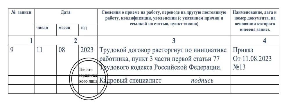 Запись об уволенини. Формулировки записей в трудовой книжке при увольнении. Заполнение трудовой книжки при увольнении. Запись об увольнении в трудовой книжке образец. Документы работнику при увольнении 2023