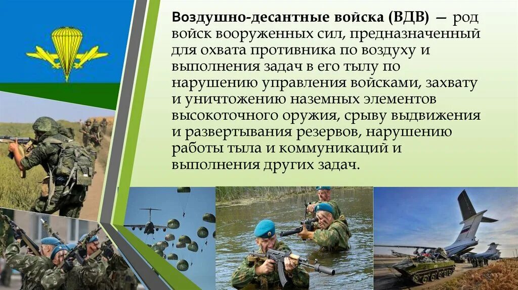 Воздушно десантные войска рода войск РФ. ВДВ род войск Вооруженных сил. Десантные войска презентация. Презентация на тему ВДВ. Военные войска описание