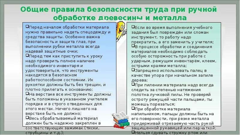 Правила безопасности при ручных работах. Правила безопасной работы при ручной обработке древесины. Правила техники безопасности работы при ручной обработке древесины. Техника безопасности при работе с деревом. ТБ при ручной обработке металла.