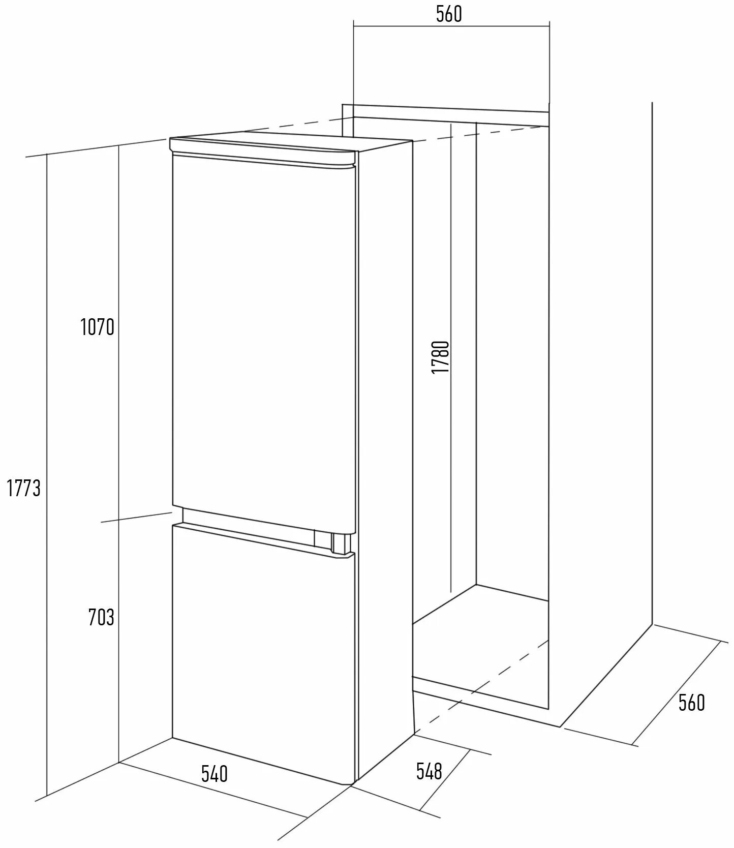 Встраиваемый холодильник размеры шкафа