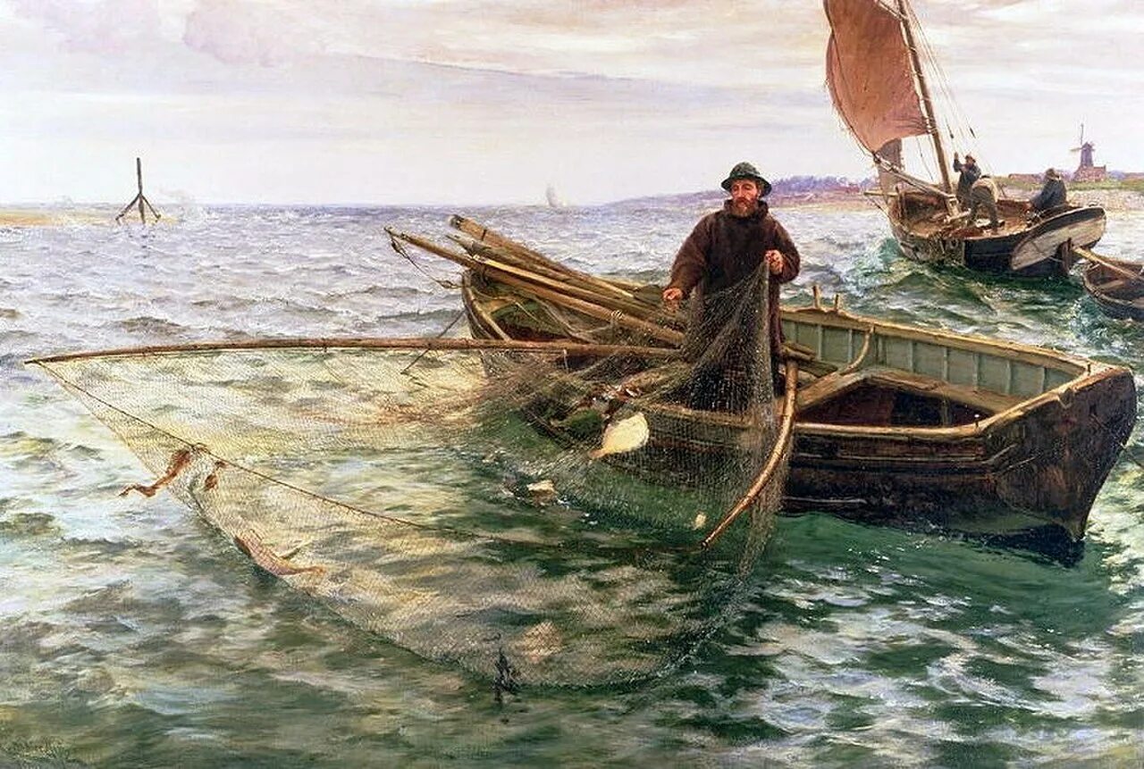 Рыбаки в Ментоне Жюль Бретон. Художник Charles Napier Hemy. Рассказ улов