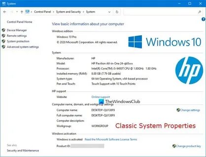 Свойства системы windows