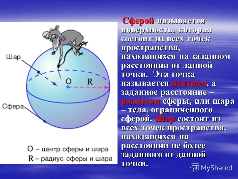 Презентация на тему сфера и шар. Шар или сфера. Эта точка называется шара. Расстояние от точки до центра сферы.