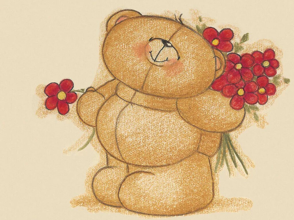 Поздравление большое мишки. Мишка с цветами рисунок. Медвежонок с цветами картинки. Открытка Медвежонок с цветами. Милые рисунки на день рождения.