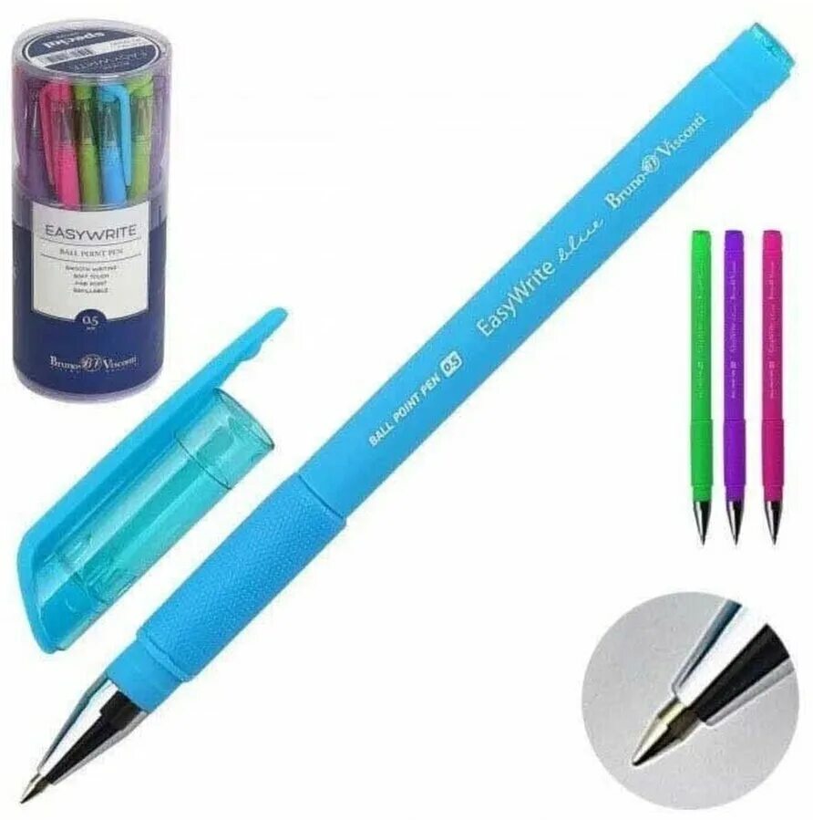 Ручка шариковая синяя 0.5 мм. Ручка шариковая EASYWRITE.Creative синяя 0,5мм корпус ассорти Bruno Visconti 20-0042.