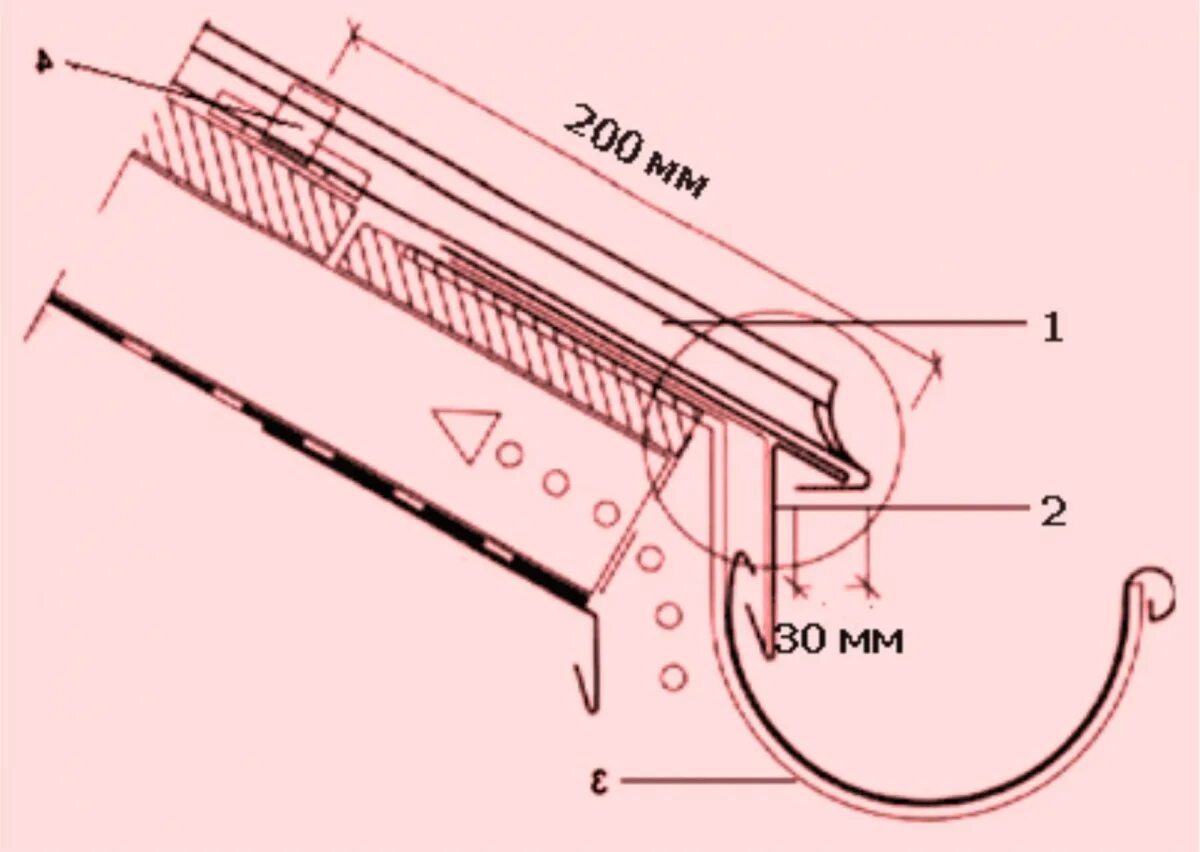Крепление желоба водостока узел. Лоток карнизного свеса кровли. Фальцевая кровля карнизный свес. Карнизный свес фальцевой кровли чертеж. Свесы из оцинкованной стали