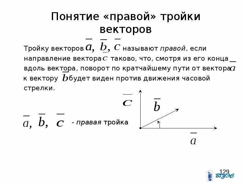 Как определить правую или левую тройку векторов. Правая и левая тройка векторов. условие правой тройки векторов. левая тройка векторов. определить ориентацию тройки векторов.