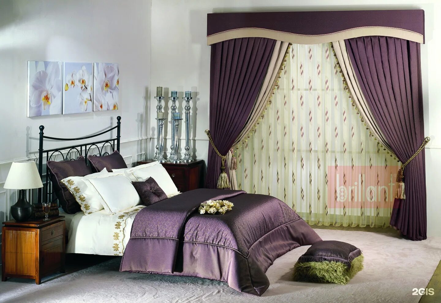 A king size bed with lavender curtains for any couple Bedroom design, Luxurious 