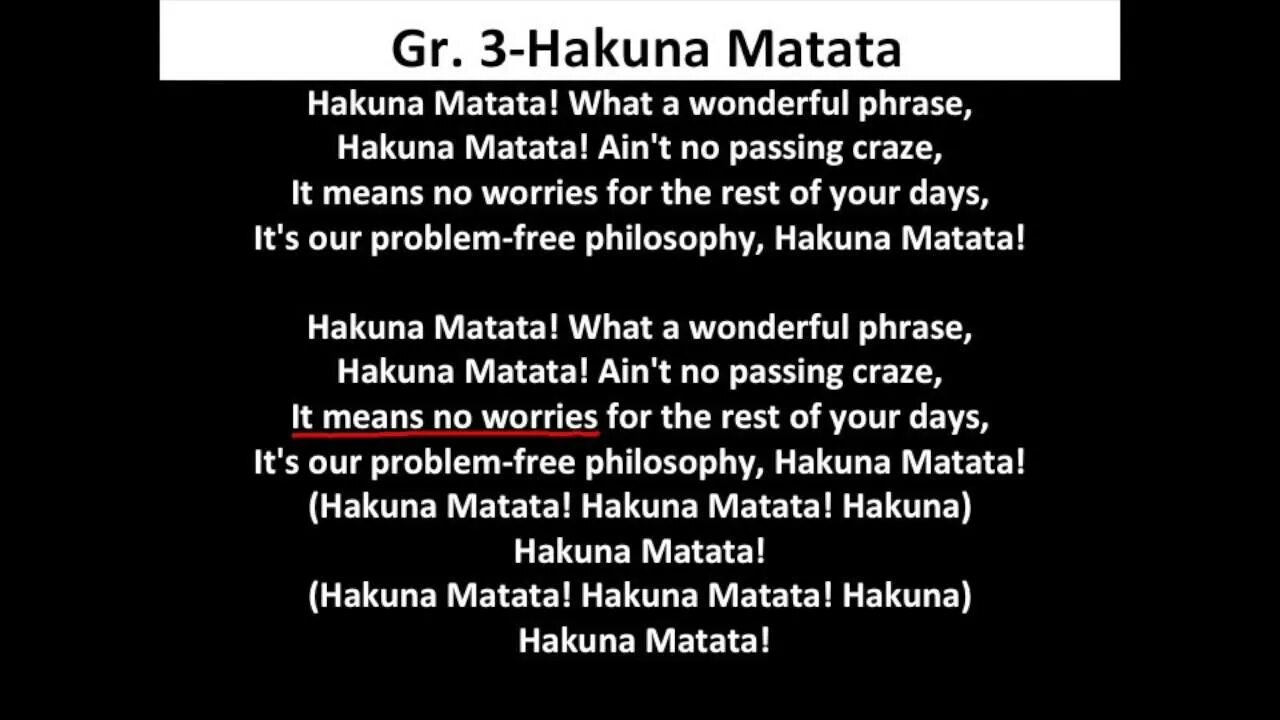 Текст песни Hakuna Matata. Акуна Матата текст. Хакуна Матата песня слова. Акуна Матата песня. Акуна матата смысл фразы