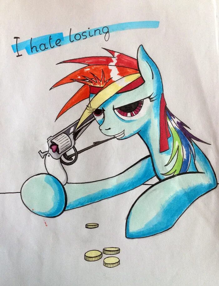 I hate losing. Радуга Дэш олень. МЛП олени Радуга Дэш. MLP Russian Roulette. Рэйнбоу рищизинг карандашом.
