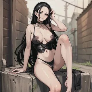 nico robin, one piece, 1girls, ai generated, female, outside, panties, sitt...