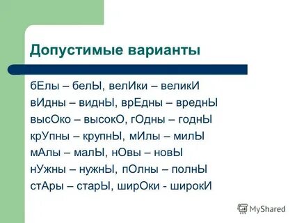 Белый бел бела бело ударение