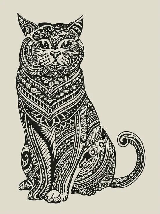 Зентангл кот. Кот орнамент. Стилизованные животные. Стилизованная кошка.