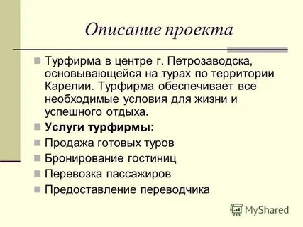 Описать деятельность проекта