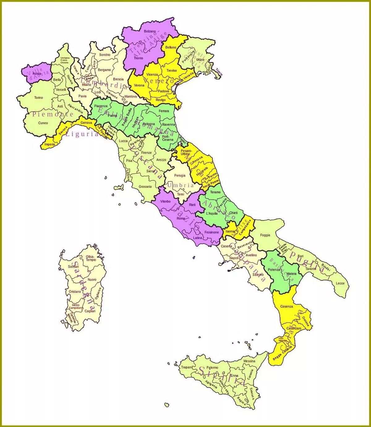 Италия части страны. Регионы Италии на карте. Провинции Италии на карте. Регионы Италии на карте на итальянском. Итальянские провинции на карте.