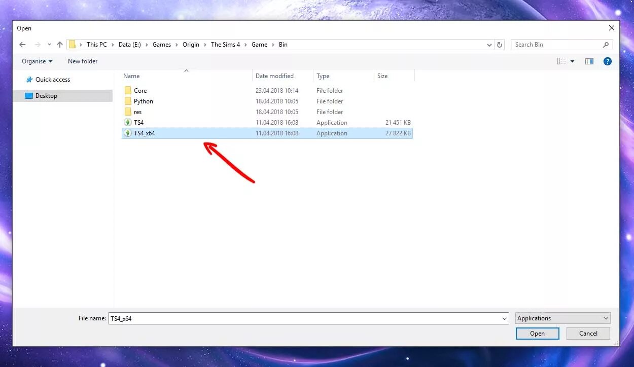 Как установить игру bin. Папка Бин симс 4. Ts4_x64.exe the SIMS 4 системная ошибка. Папка game bin симс 4. Файл открыт в ts4_x64.