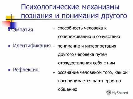 Стереотипизация рефлексия идентификация эмпатия механизмы