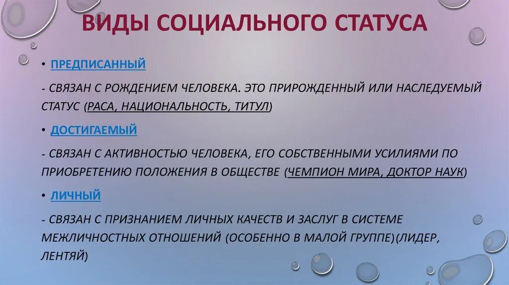 Разновидности социального статуса. Типы социальных статусов. Прирождённый социальный статус. Виды статусов предписанный. Предписанным является социальный статус