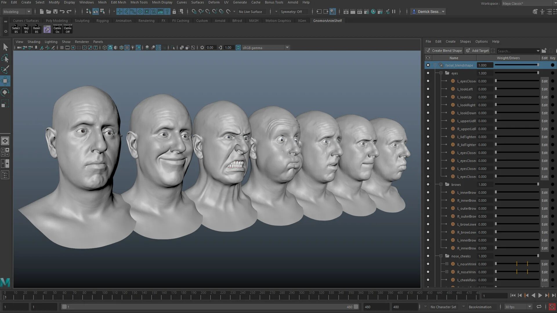 Creating face. Blendshapes of modeling. shape keys blender face animation. the gnomon workshop – introduction to character modeling. blendshapes name.