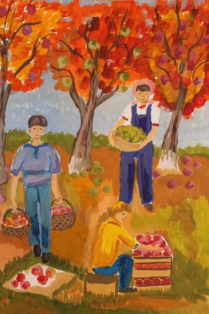 Уборка хлеба. М. Рисунок уборка урожая. Труд людей осенью. Осенний сбор урожая.