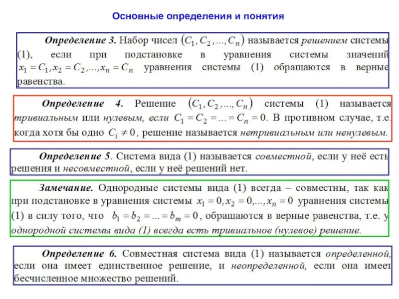Определение основной системы. Системы линейных алгебраических уравнений (слау). основные понятия.. тривиальное решение системы линейных уравнений это. системы линейных уравнений основные понятия и определения. понятие системы линейных алгебраических уравнений.
