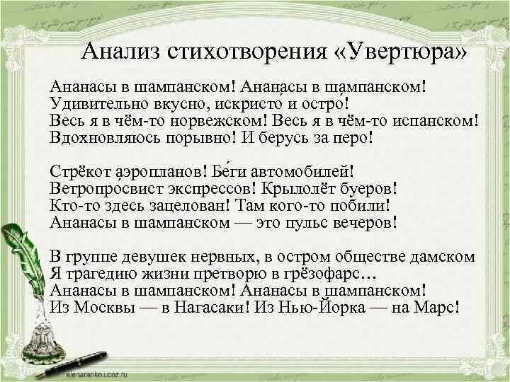 Читая стихи анализ. Увертюра стихотворение Северянина. Ананасы в шампанском стихотворение Северянина. Северянин Увертюра стихотворение.