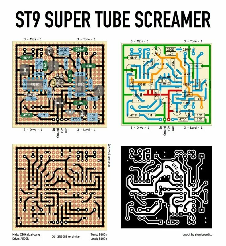 Схема печатной платы tubescreamer Fuzz Central -- Schematics and PCBs Diy guitar amp, Guitar diy, Guitar effects
