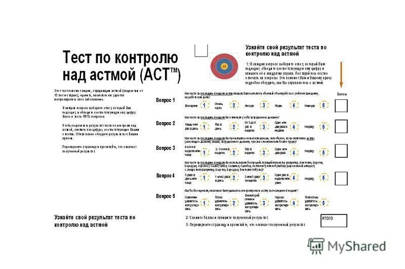 Опросник контроля бронхиальной астмы. Тест контроля над астмой АСТ. Тест по контролю бронхиальной астмы. АСТ опросник при бронхиальной астме.