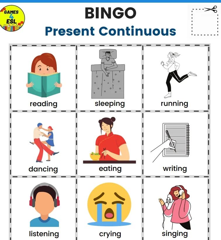 Present Continuous игра. Present Continuous Bingo. Present Continuous игры для детей. Present Continuous Bingo game. Continuous game for kids