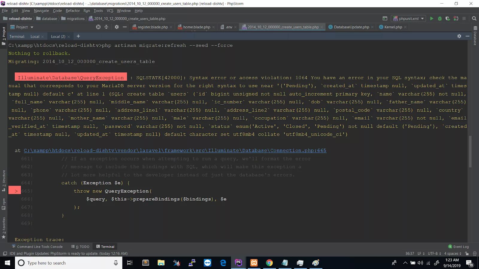 Near id syntax error. Laravel синтаксис. Ошибка ларавель. Ошибка SQLSTATE[42000]: syntax Error or access Violation: 1065 query was empty. Charset со значением UTF-8.